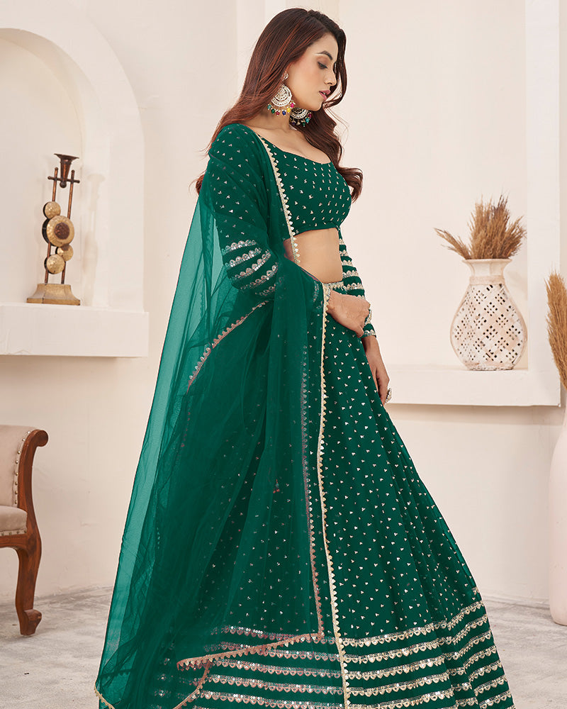 Teal Green Color Georgette Embroidered Lehenga Choli With Net Dupatta