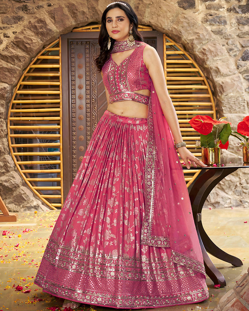 Peach Color Dola Silk Jacquard Lehenga Choli