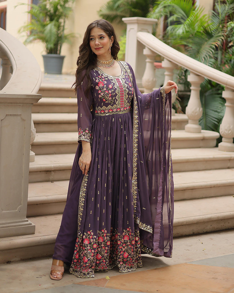 Designer Lavender Color Three Piece Sharara Suit