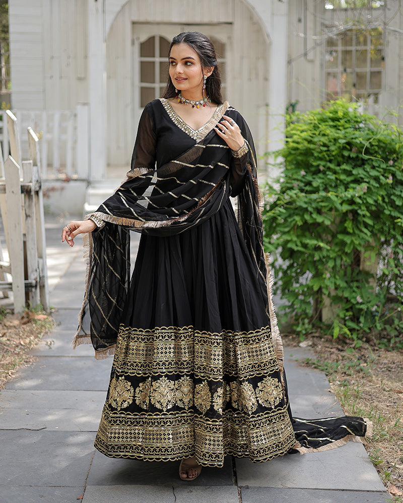 Black Color Designer Fully Stitched Anarkali Gown