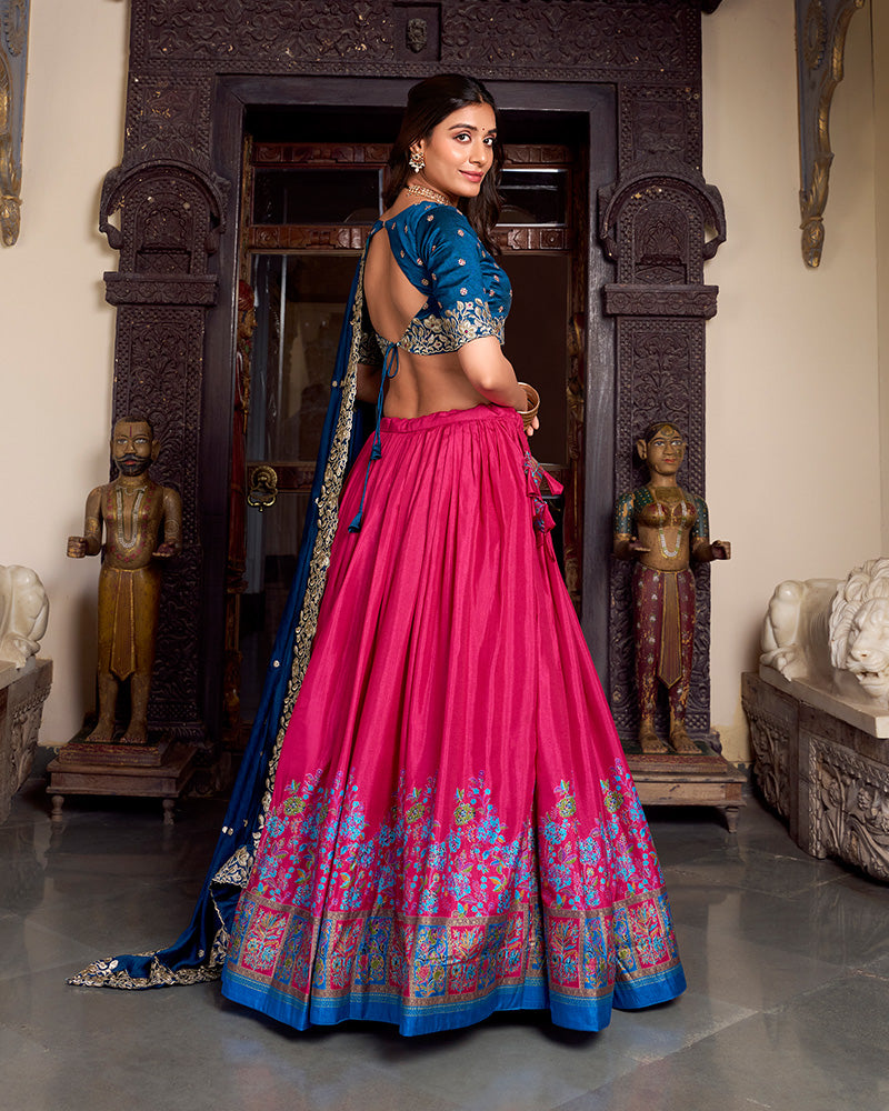 Pink Color Tussar Silk Printed And Foil Work Lehenga Choli