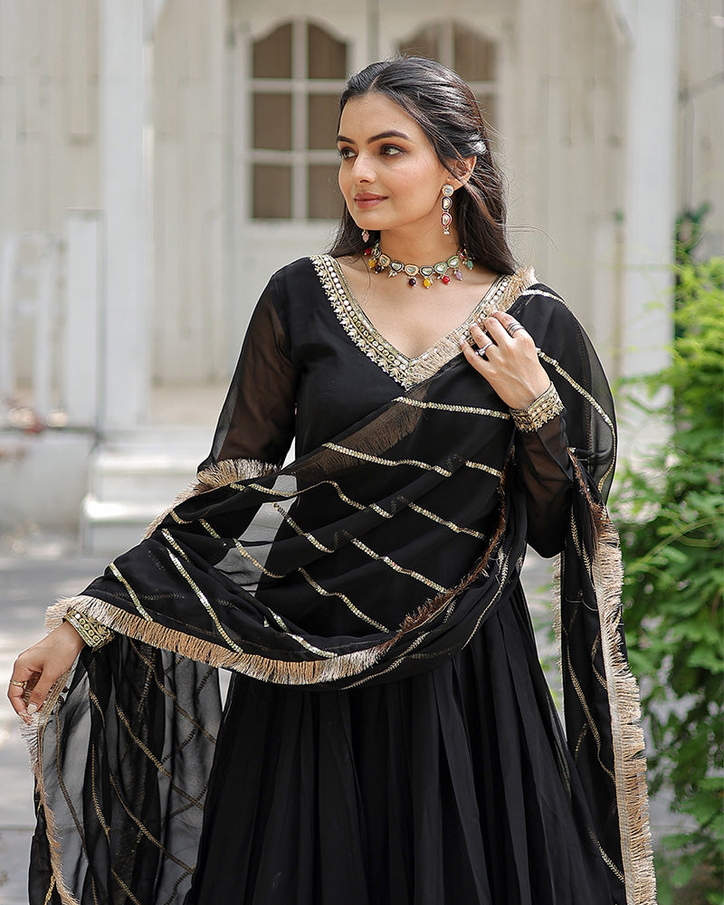 Black Color Designer Fully Stitched Anarkali Gown