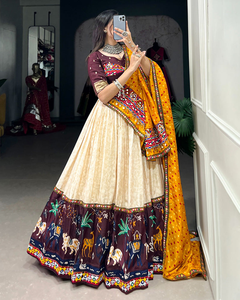Wine Color Dola Silk Navratri Lehenga Choli