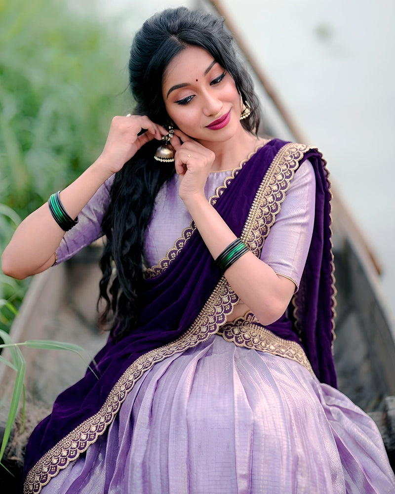 Luvender  Color Jacquard Silk Half Saree