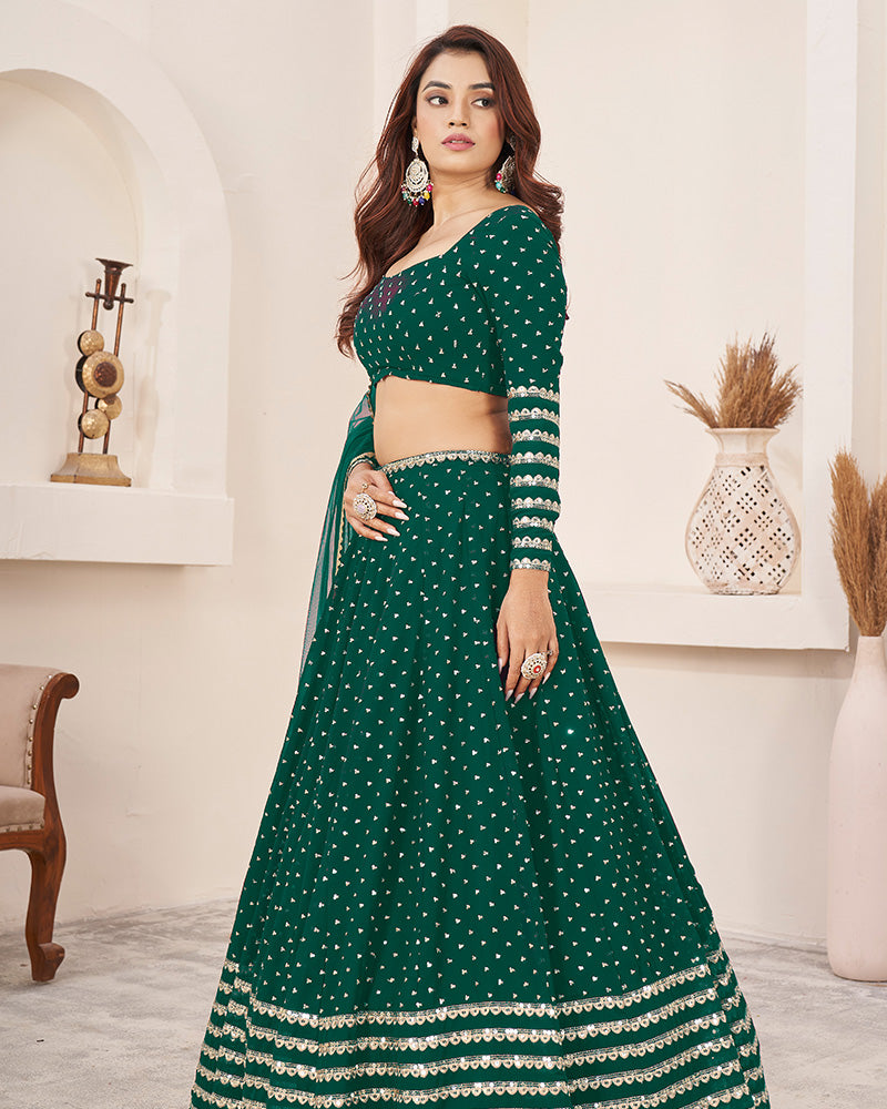 Teal Green Color Georgette Embroidered Lehenga Choli With Net Dupatta