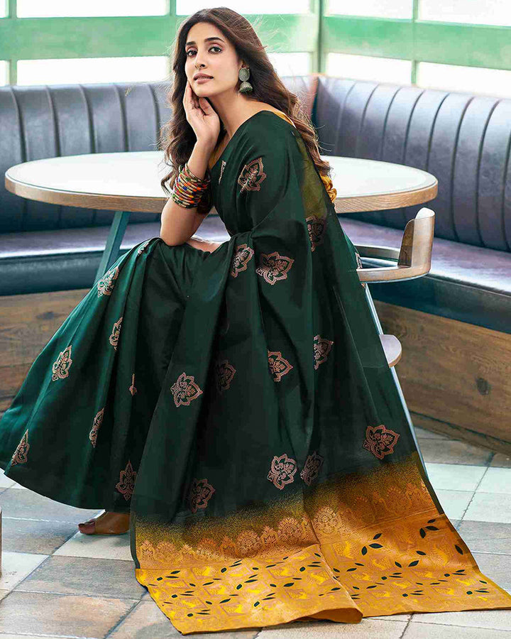 Green Color Banarasi Jacquard Soft Silk Saree