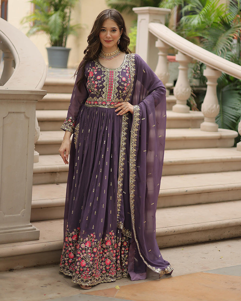 Designer Lavender Color Three Piece Sharara Suit