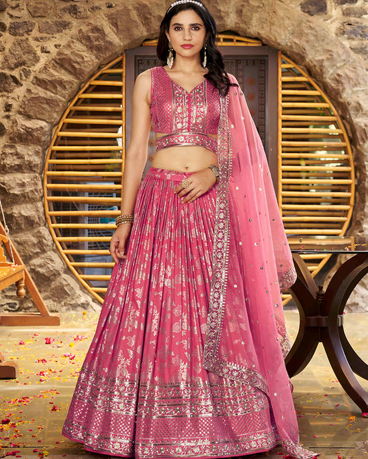 Peach Color Dola Silk Jacquard Lehenga Choli