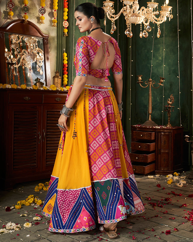 Yellow Color Maslin Cotton Printed Navratri Lehenga Choli