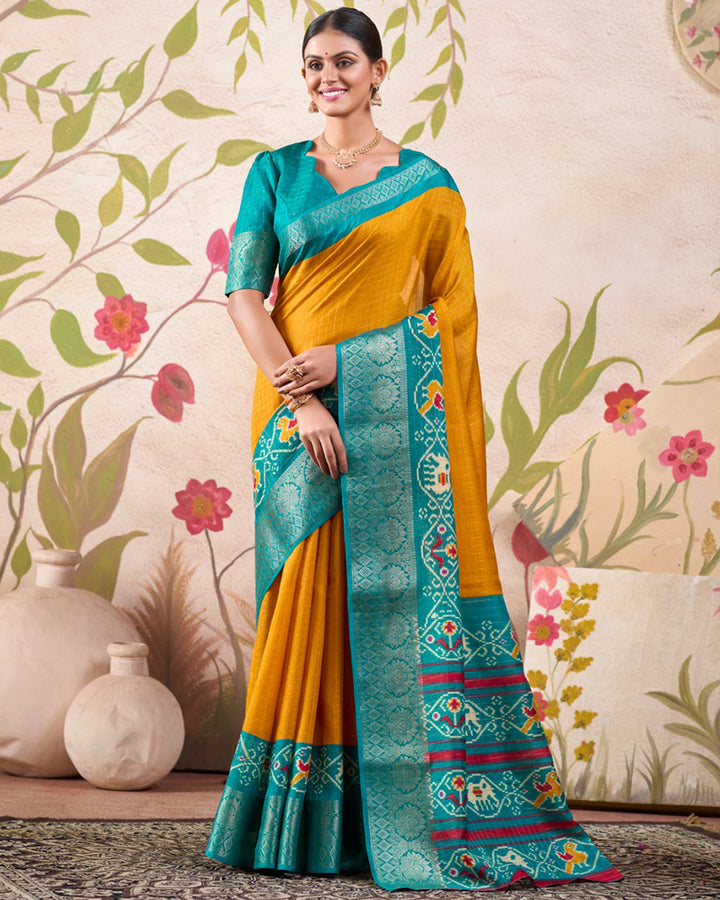 Mustard Color Tussar Chex Saree