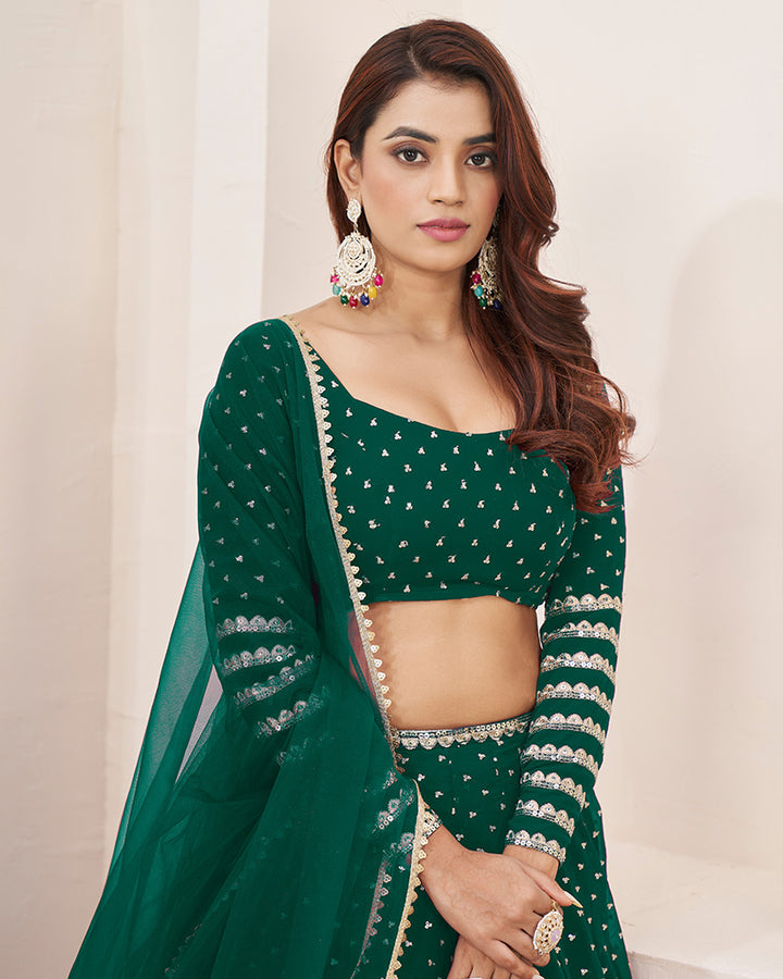 Teal Green Color Georgette Embroidered Lehenga Choli With Net Dupatta