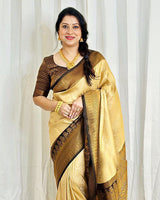 Beautiful Golden Color Soft Lichi Silk Saree