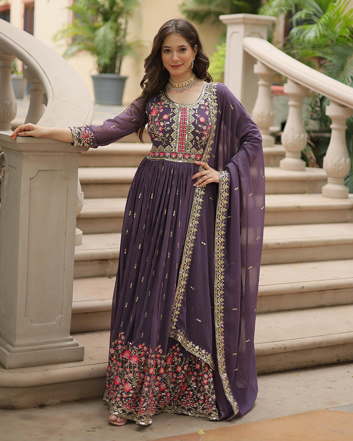 Designer Lavender Color Three Piece Sharara Suit