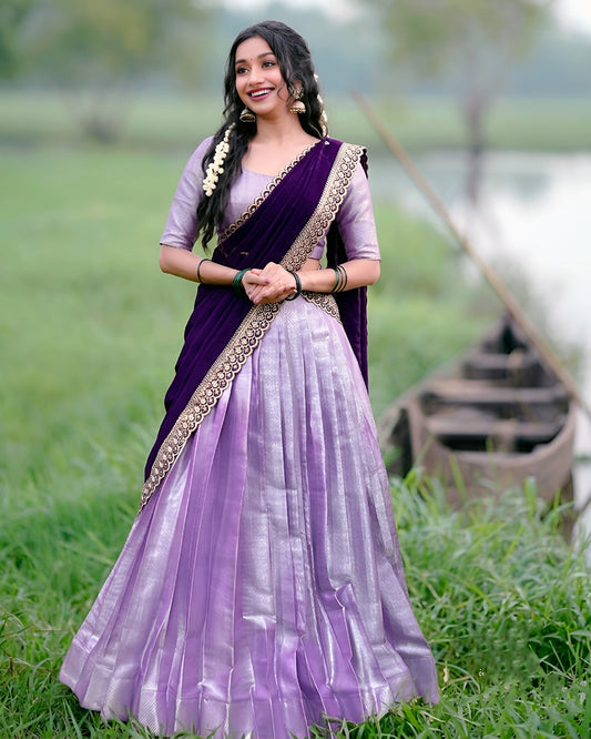 Luvender  Color Jacquard Silk Half Saree
