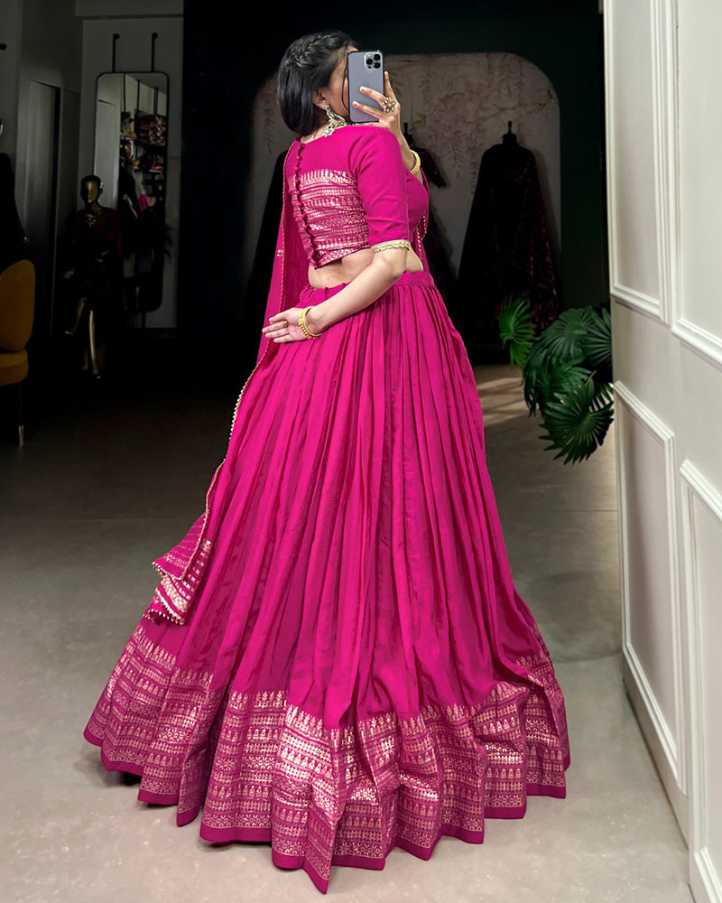 Pink Color Pure Chanderi Plain Navratri Lehenga Choli