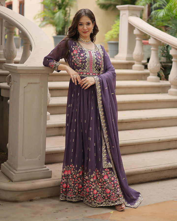 Designer Lavender Color Three Piece Sharara Suit