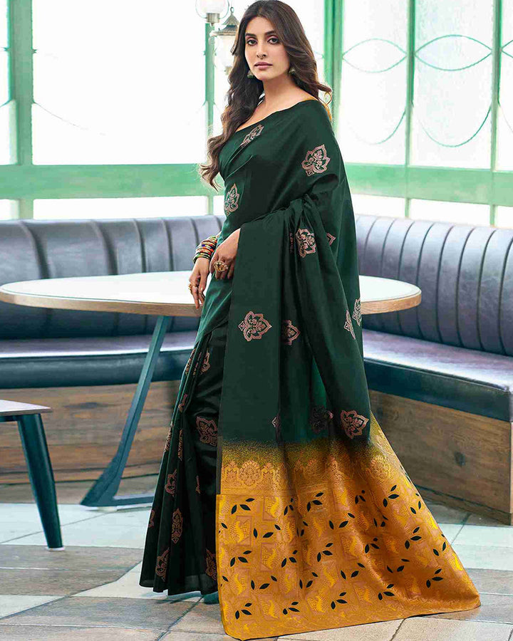 Green Color Banarasi Jacquard Soft Silk Saree