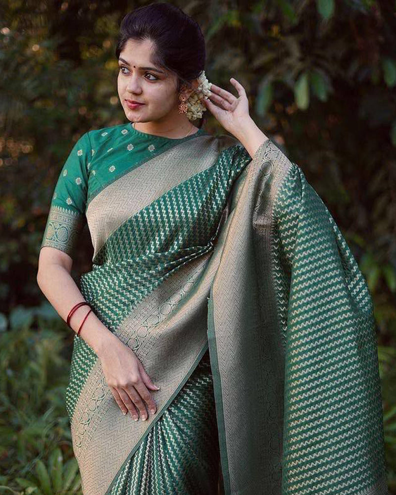 Beautiful Dark Green Color Soft Lichi Silk Saree