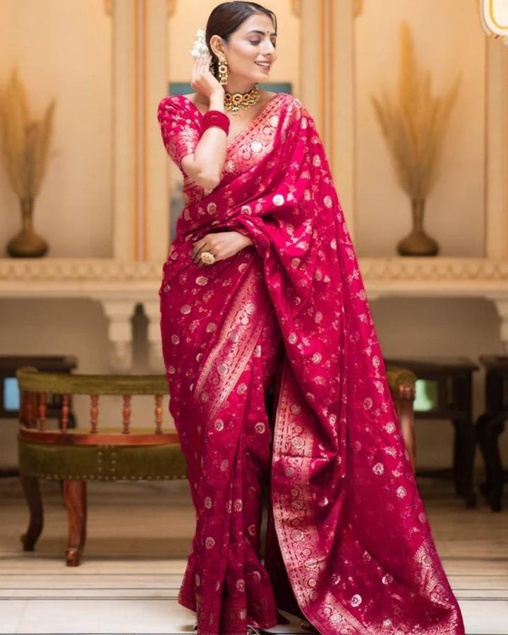 Rani Pink Color Banarasi Jacquard With Zari Work Saree