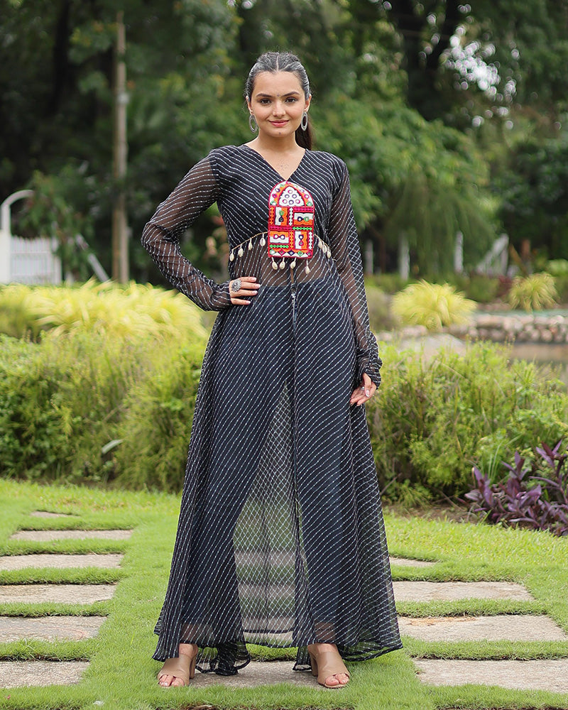 Black Color Georgette Laheriya Print Navratri Kurti