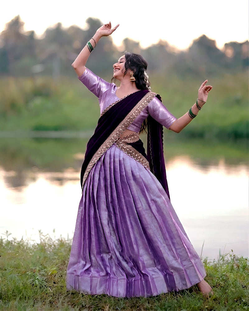 Luvender  Color Jacquard Silk Half Saree