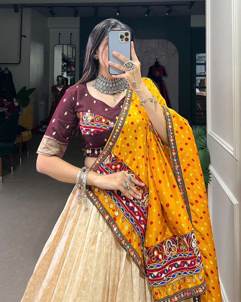 Wine Color Dola Silk Navratri Lehenga Choli