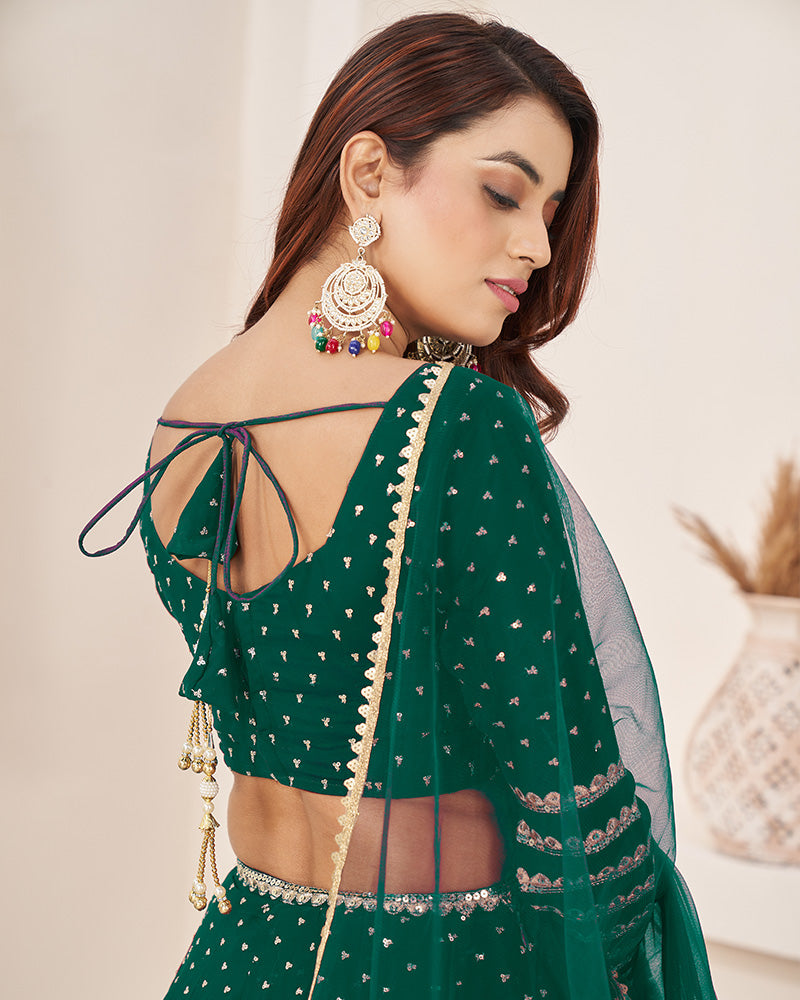 Teal Green Color Georgette Embroidered Lehenga Choli With Net Dupatta