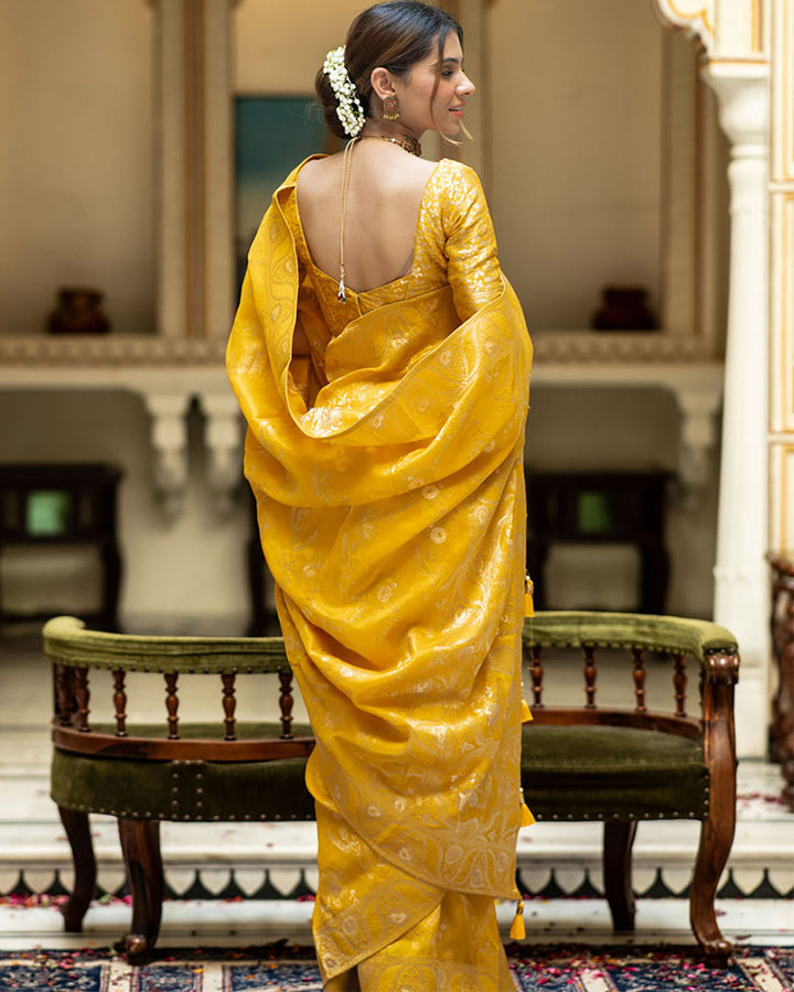 Yellow Color Banarasi Jacquard Zari Weaving Saree