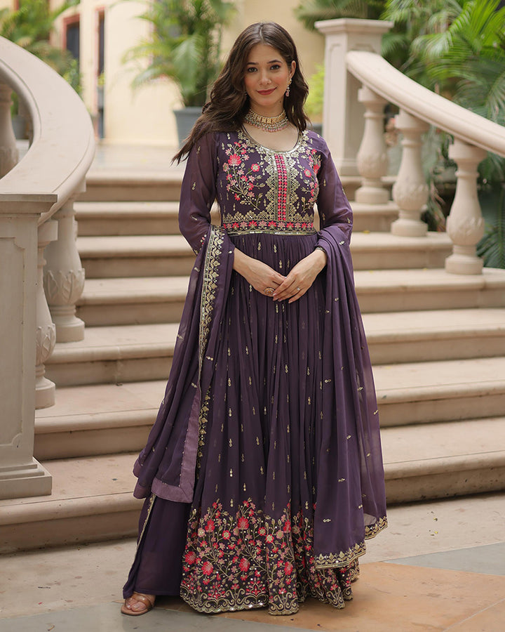 Designer Lavender Color Three Piece Sharara Suit