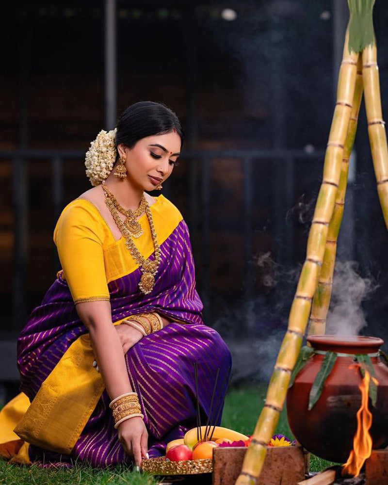 Wine And Yellow Colour Banarasi Soft Silk Saree