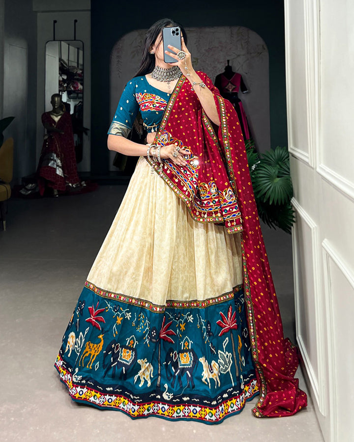 Firozi Color Dola Silk Navratri Lehenga Choli