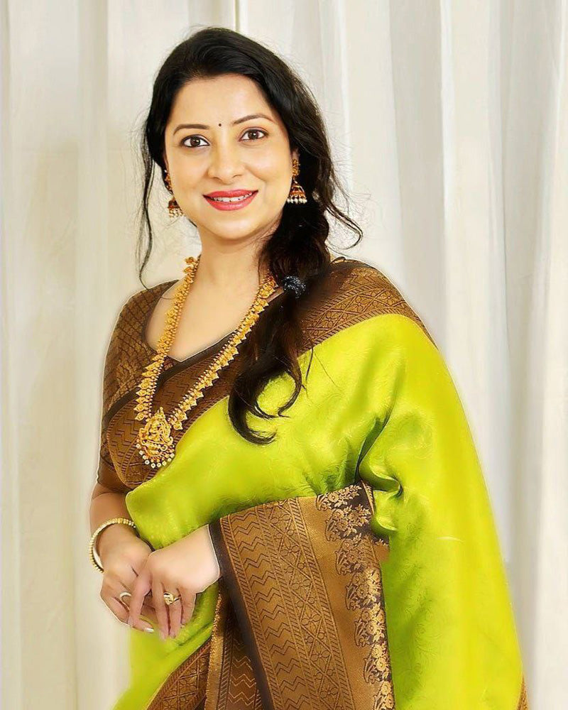 Beautiful Lemon Color Soft Lichi Silk Saree