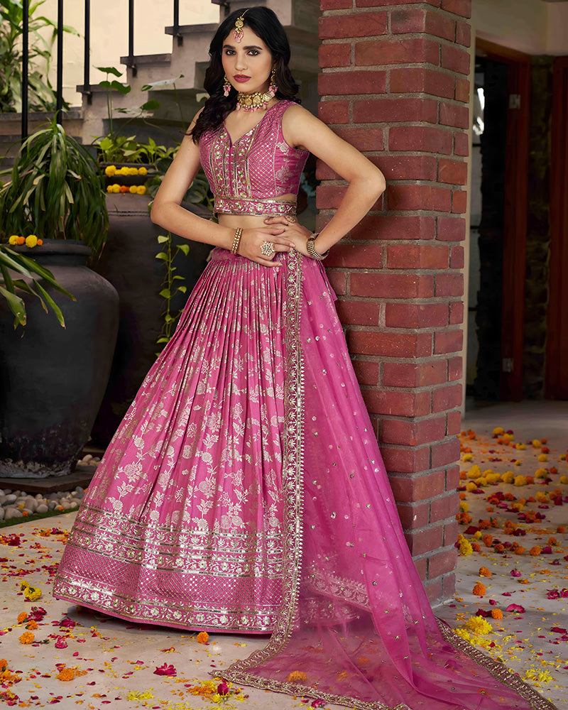 Pink Color Dola Silk Jacquard Lehenga Choli
