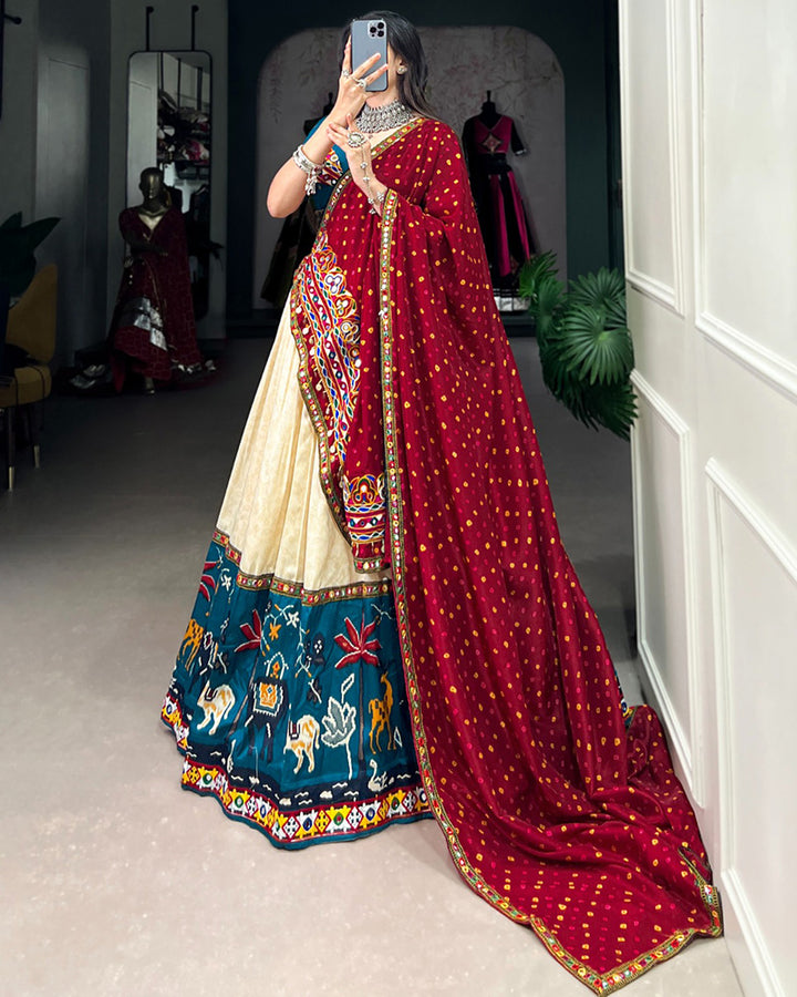 Firozi Color Dola Silk Navratri Lehenga Choli