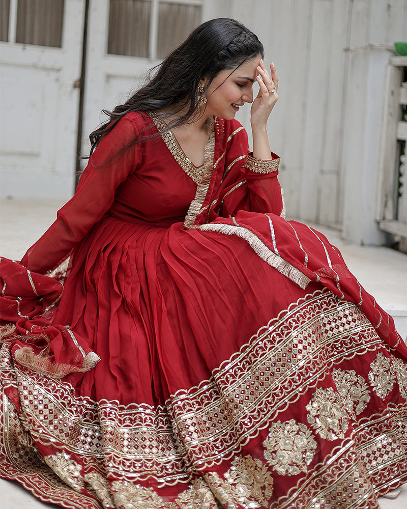 Maroon Color Designer Fully Stitched Anarkali Gown