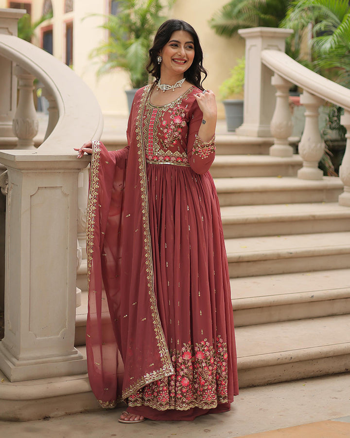 Designer Peach Color Three Piece Sharara Suit