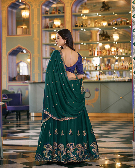 Peacock Green Color Rangoli Silk Embroidered Lehenga Choli