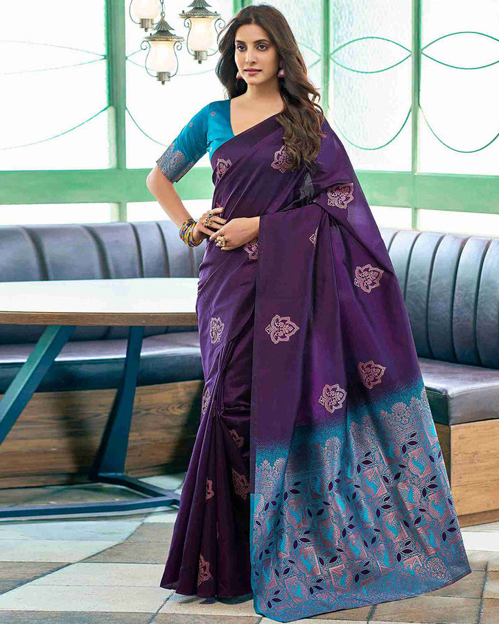 Purple Color Banarasi Jacquard Soft Silk Saree