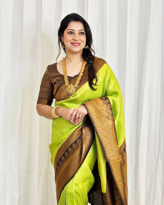 Beautiful Lemon Color Soft Lichi Silk Saree