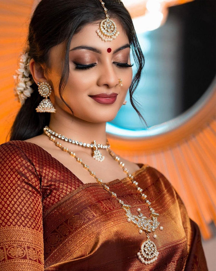 Brown Color Soft Banarasi Lichi Silk Wedding Wear Saree