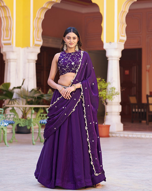 Purple Color Fendi Embroidered Lehenga Choli