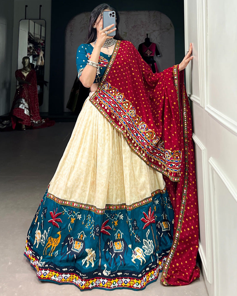 Firozi Color Dola Silk Navratri Lehenga Choli