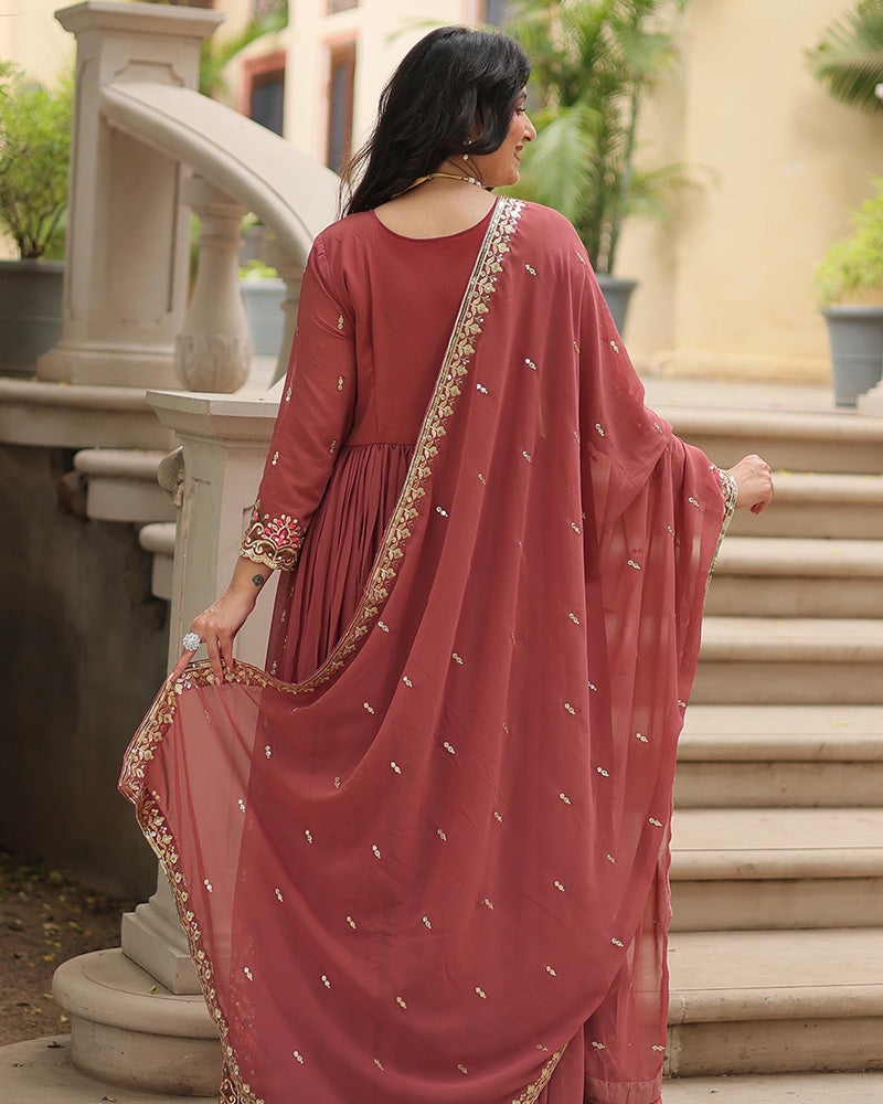 Designer Peach Color Three Piece Sharara Suit