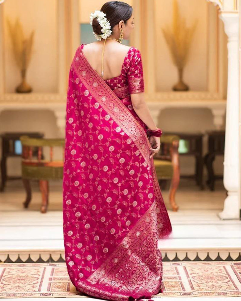 Rani Pink Color Banarasi Jacquard With Zari Work Saree