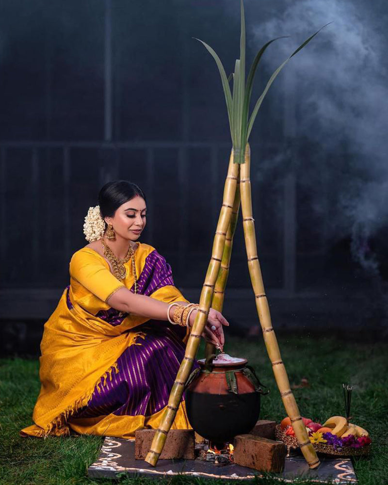 Wine And Yellow Colour Banarasi Soft Silk Saree