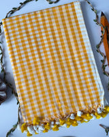 Yellow Color Pure Mal Cotton Chex Printed Saree