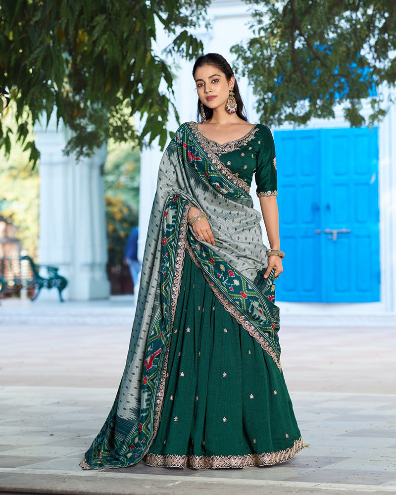 Premium Green Embroidered Vichitra Silk Lehenga Choli