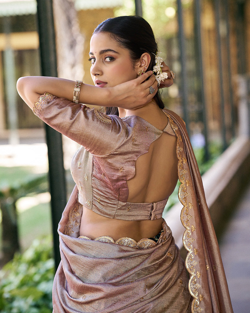 Green Color Tussar Silk Kalamkari Printed Lehenga Choli