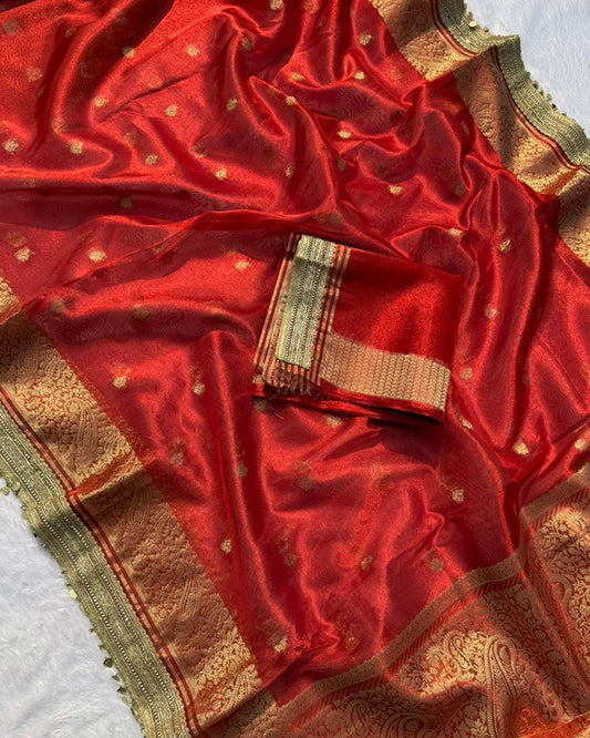 Classic Red Color Tissue Silk Saree