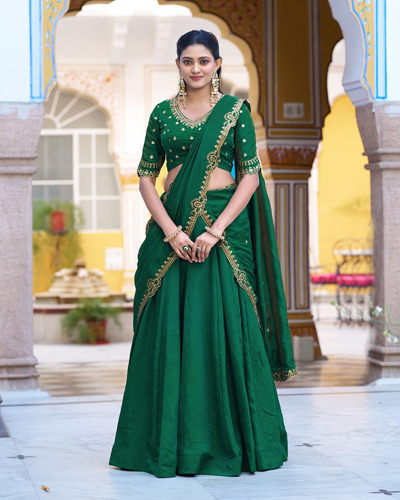 Designer Green Color Nc Silk Embroidered Lehenga Choli